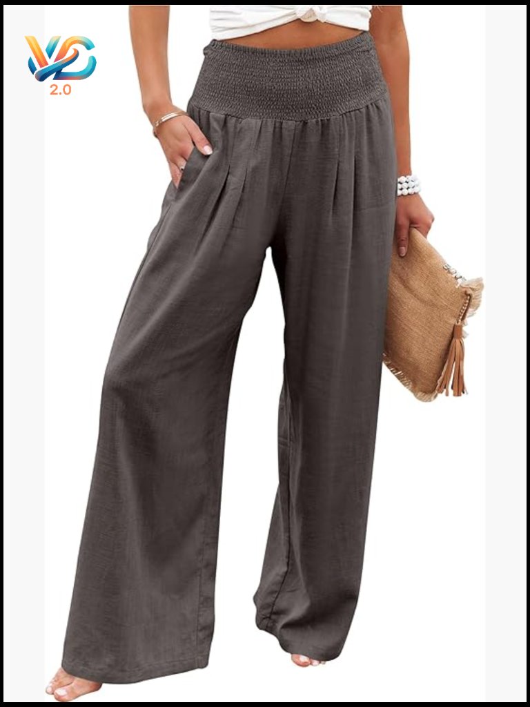 Women Linen Palazzo Pants Boho Wide Leg High Waist Casual Lounge Pant Summer